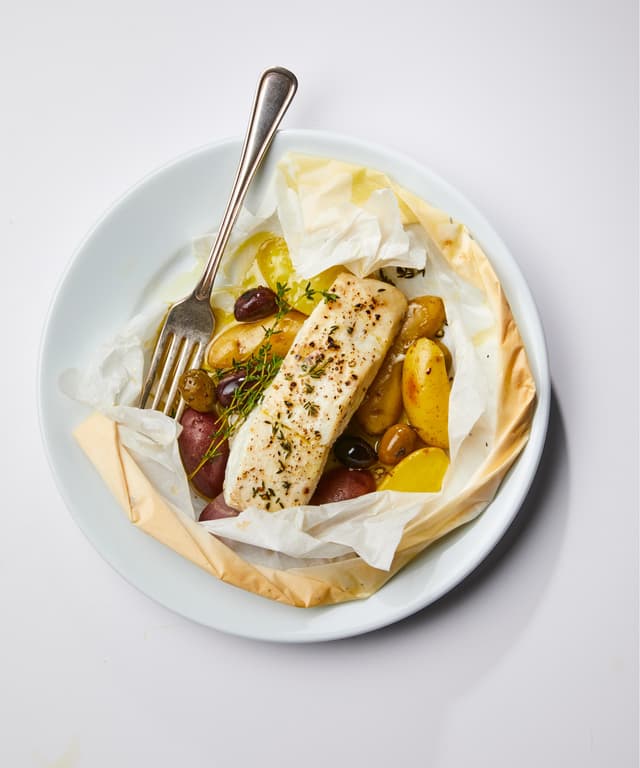 ParchmentBaked Halibut with Thyme and Olives Punchfork