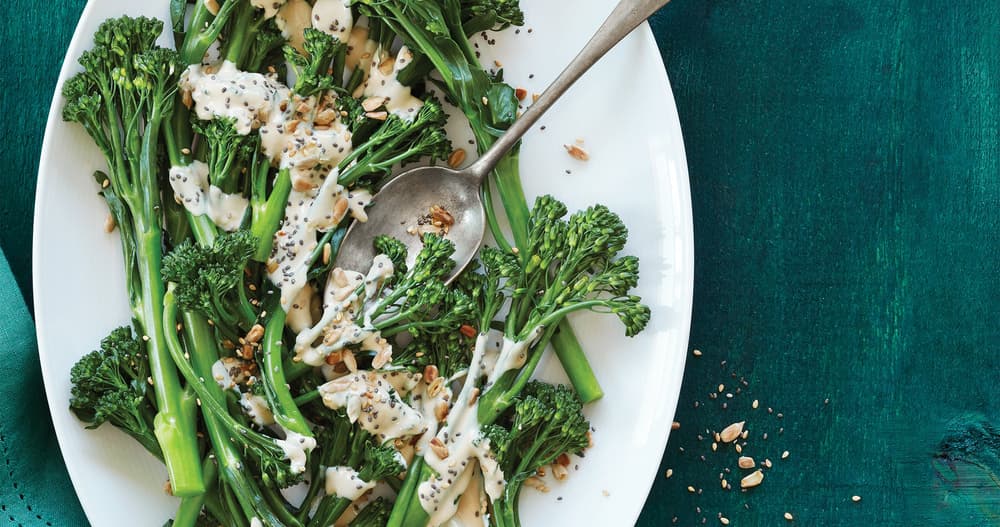 Lemon TahiniSmothered Broccolini with Crunchy Seeds Punchfork