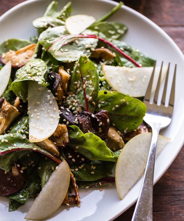 Roasted Shiitake and Asian Pear Salad with MisoSesame Vinaigrette