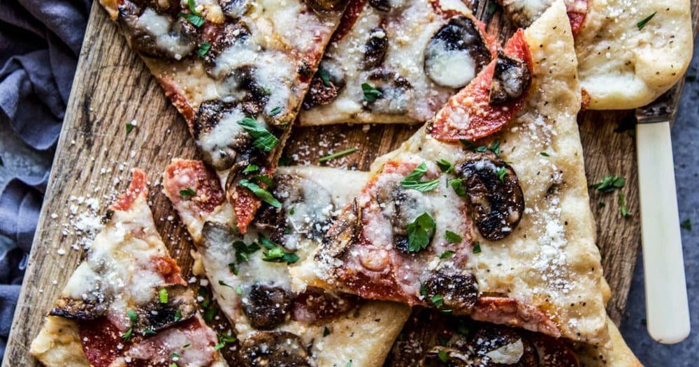 White Mushroom Pizza with Crispy Pepperoni | Punchfork