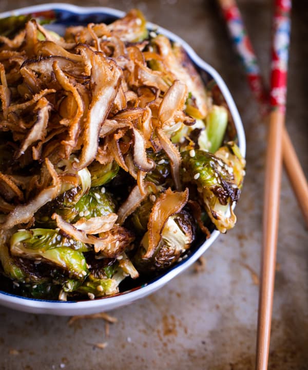 Asian Roasted Brussels Sprouts with Fried Shiitake Mushrooms Punchfork