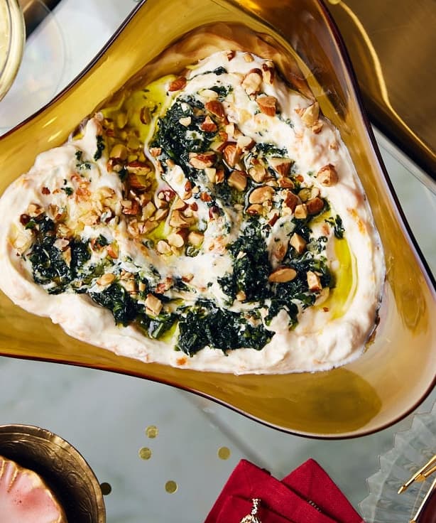 Garlicky Yogurt Dip with Herb Jam and Toasted Almonds Punchfork