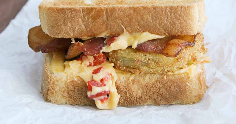 Fried Green Tomato Sandwich with Bacon and Pimiento Punchfork