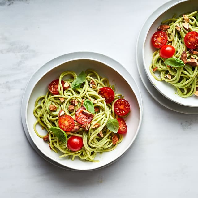 Spaghetti Pasta Salad with AvocadoBasil Dressing Punchfork