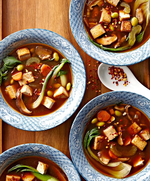 Asian Spiced Edamame and Tofu Soup Punchfork