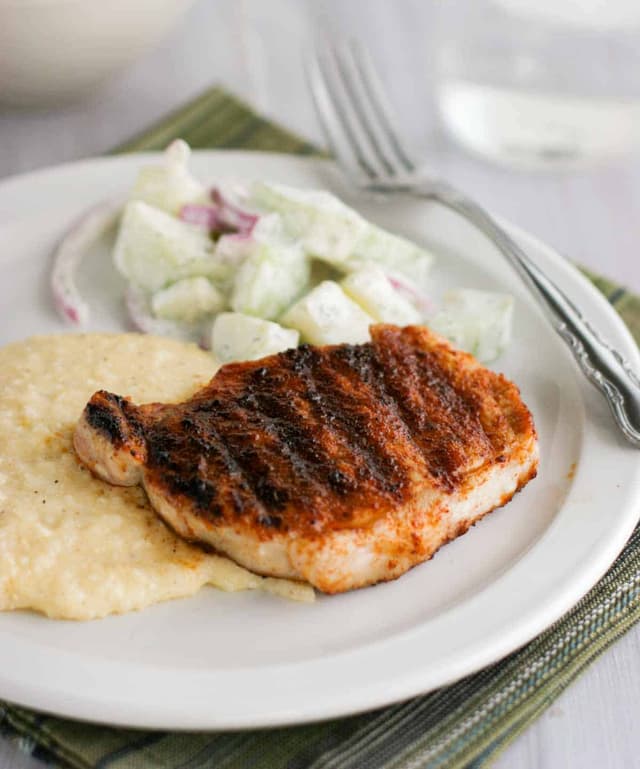 Barbecue Rubbed Pork Chops and Cheddar Grits Punchfork