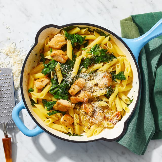 Chicken & Spinach Skillet Pasta with Lemon & Parmesan for Two Punchfork