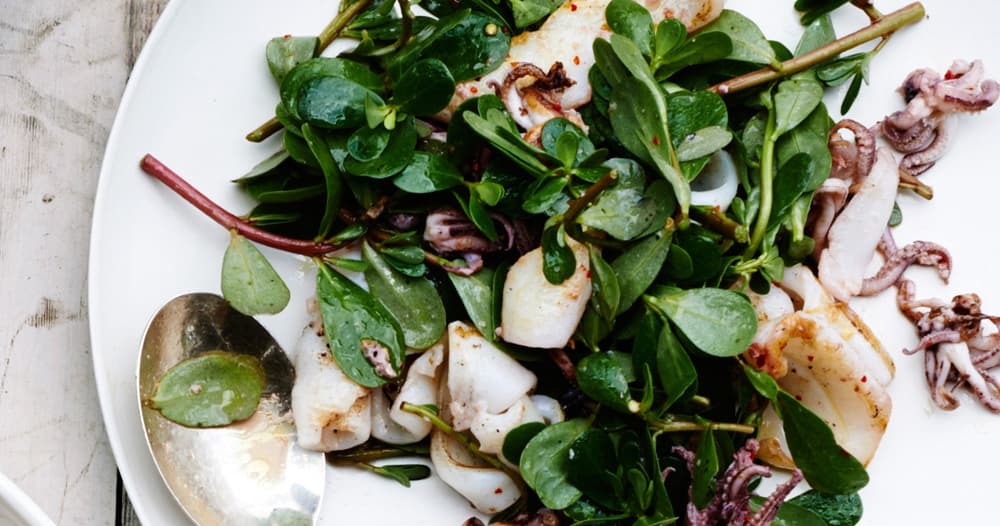 PanSeared Squid with Lemony Aioli and Greens Punchfork