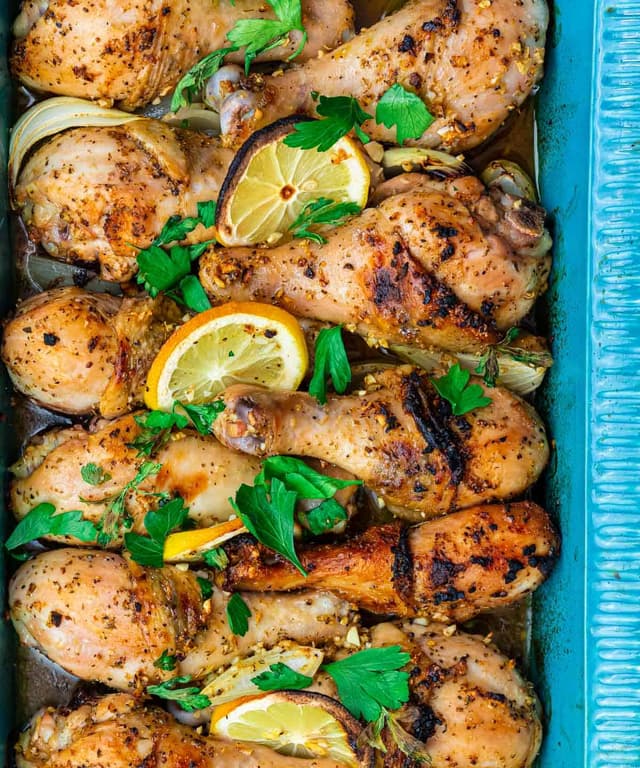Baked Chicken Drumsticks with Lemon and Garlic Punchfork