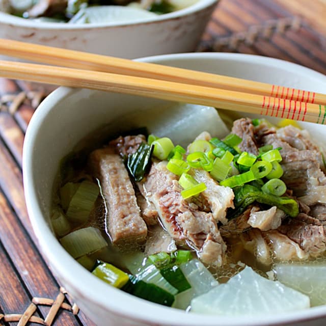 Beef Brisket with Daikon and Leek in Clear Broth Punchfork