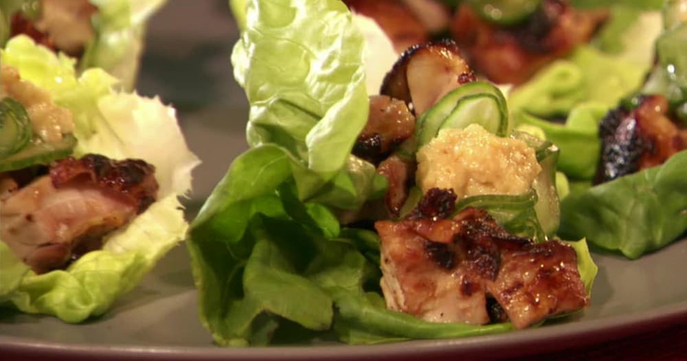 Grilled Chicken Lettuce Wraps with Sesame Miso Sauce Punchfork