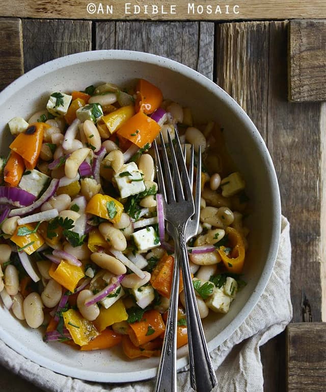 White Bean Roasted Bell Pepper Salad with Maple Dijon Vinaigrette