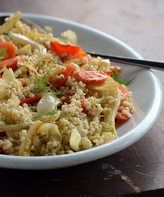 Millet Pilaf with Roasted Carrot + Fennel Punchfork