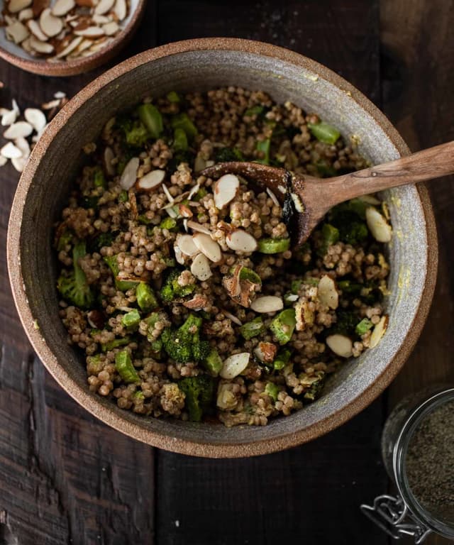 Broccoli Salad with Couscous and Tahini Dressing Punchfork
