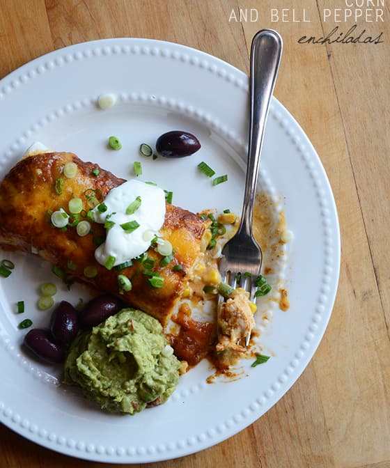 Chicken, Corn, and Bell Pepper Enchiladas Punchfork