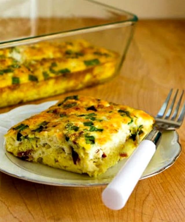 Breakfast Casserole with Cottage Cheese, Bacon, and Feta Punchfork