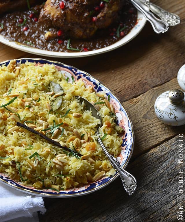 Orange and Toasted Almond Saffron Rice Pilaf with Golden Raisins
