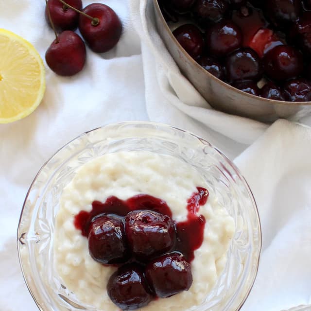 Coconut Milk Rice Pudding with Tart Cherry Sauce Punchfork