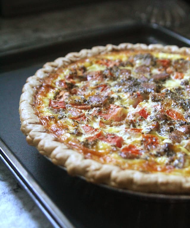 Sausage, Tomato and Mozzarella Quiche Punchfork