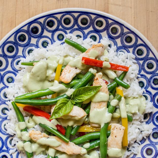 Chicken and Green Bean StirFry with BasilSour Cream Sauce Punchfork