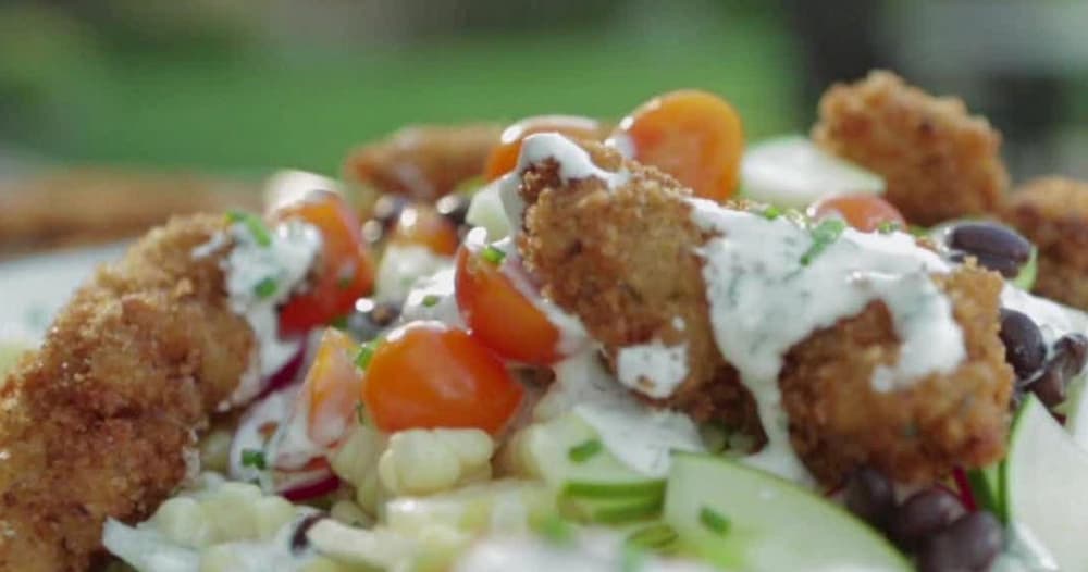 Fried Chicken Salad with ButtermilkChive Dressing Punchfork