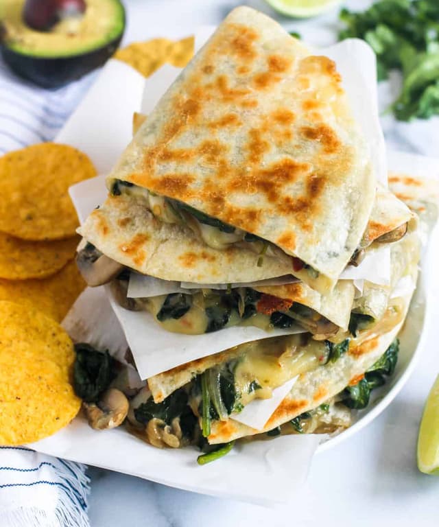 Crispy Spinach, Mushroom and Onion Quesadillas Punchfork