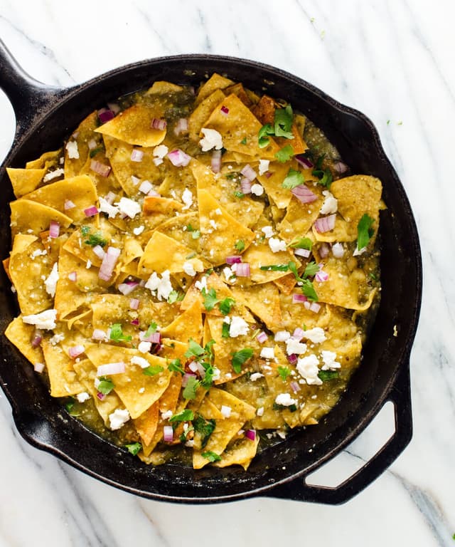 Chilaquiles Verdes with Baked Tortilla Chips Punchfork