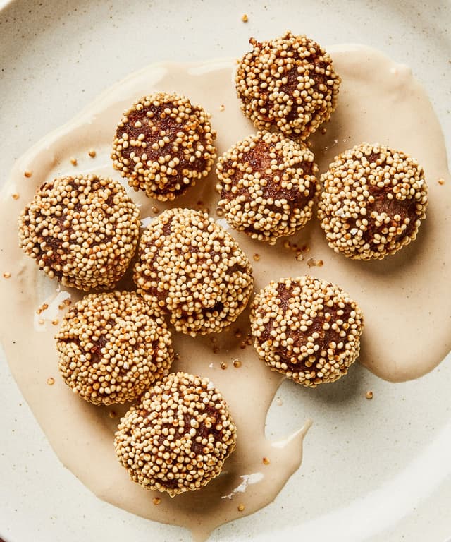 DeepFried Beef and Millet Meatballs with Tahini Sauce Punchfork