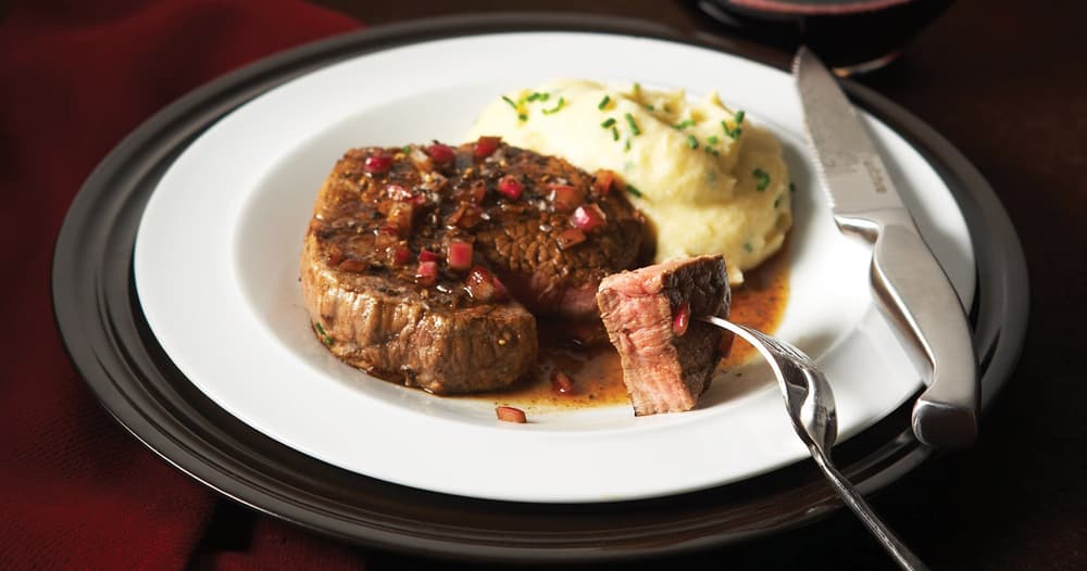Broiled Eye of Round Steak & Garlic Mashed Potatoes Punchfork