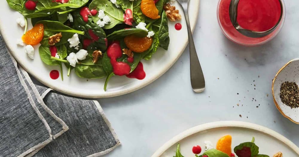 Spinach, Goat Cheese and Walnut Salad with Raspberry Dressing Punchfork