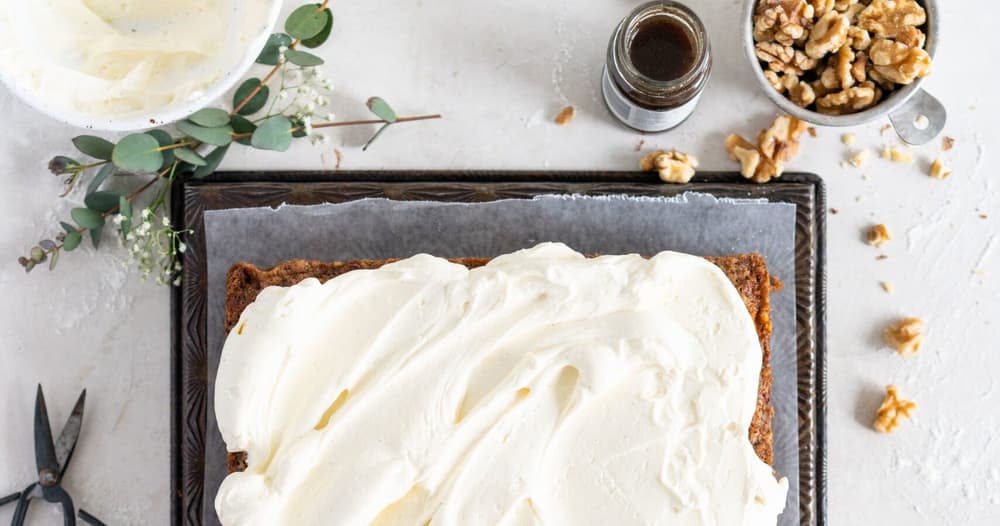Brown Butter Carrot Sheet Cake with Vanilla Bean Cream Cheese German
