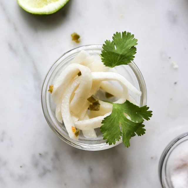 Pickled Jicama with Jalapeño Lime and Cayenne Pepper Punchfork