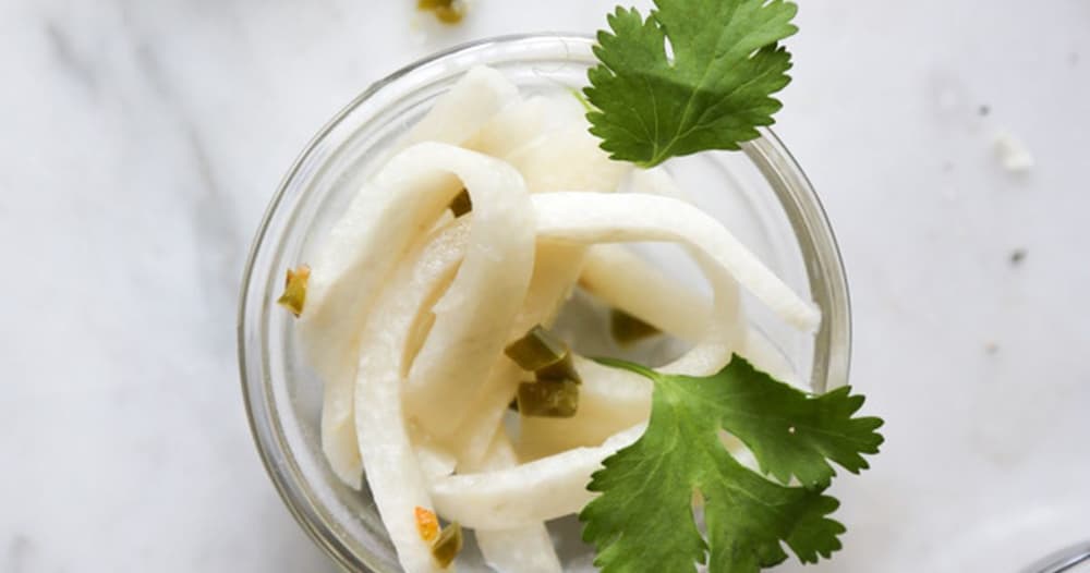 Pickled Jicama with Jalapeño Lime and Cayenne Pepper Punchfork