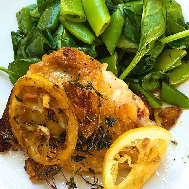 Lemon Garlic PanRoasted Chicken Thighs with Spinach and Snap Peas Punchfork