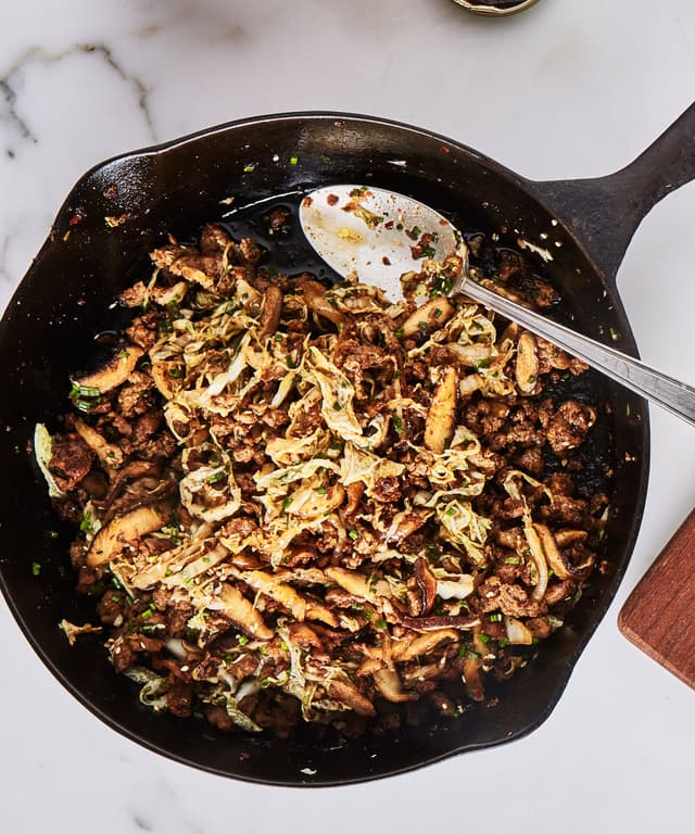 OneSkillet Hot Sausage and Cabbage StirFry with Chives Punchfork