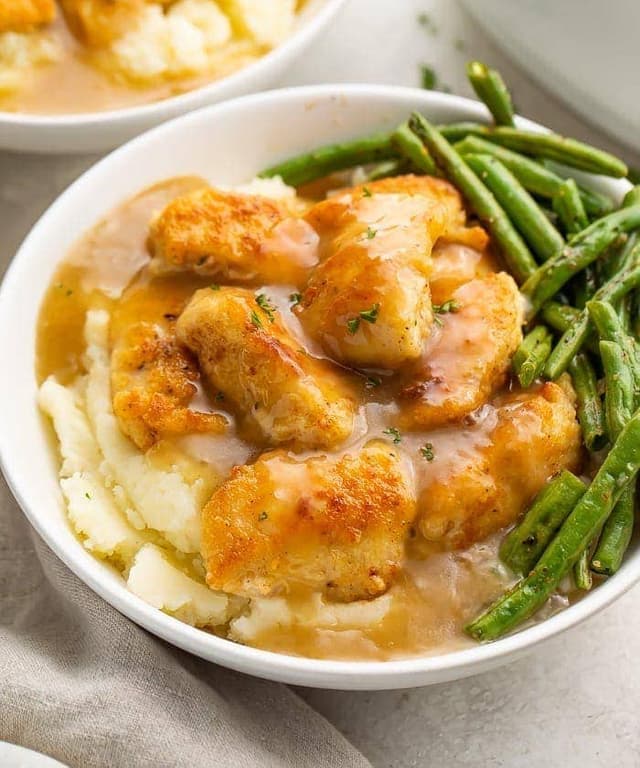 Whole30 Fried Chicken and Mashed Potato Bowl with Gravy Punchfork