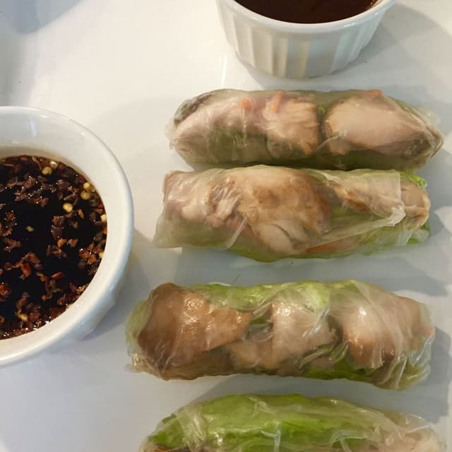 Teriyaki Salmon Spring Rolls with Two Dipping Sauces Punchfork