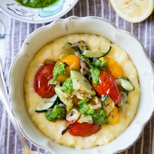 Creamy Polenta Bowl with OvenRoasted Tomatoes and Zucchini Punchfork