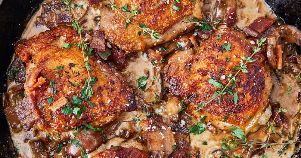 Keto Bacon Chicken Thighs with Garlic Cream Sauce Punchfork