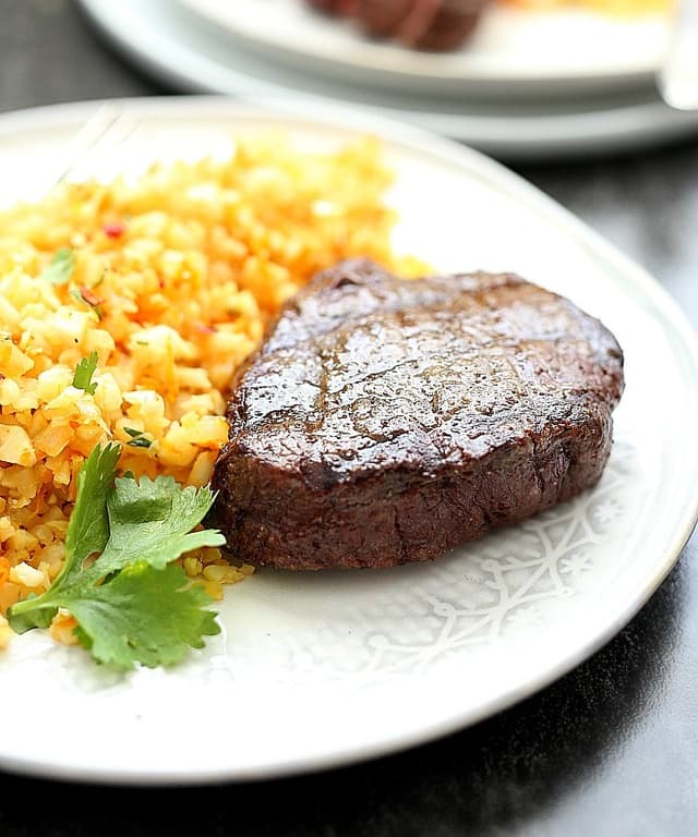 Top Sirloin Steak on the Grill with Zesty Cauliflower Rice (Paleo