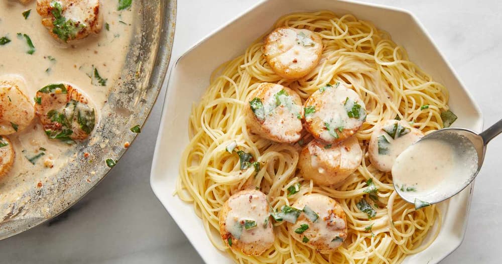 Savory Sea Scallops and Angel Hair Pasta Punchfork