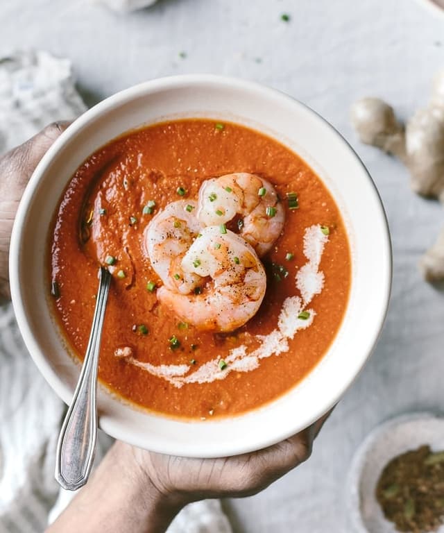 Curry Tomato Soup with Cumin Roasted Shrimp (GlutenFree) Punchfork