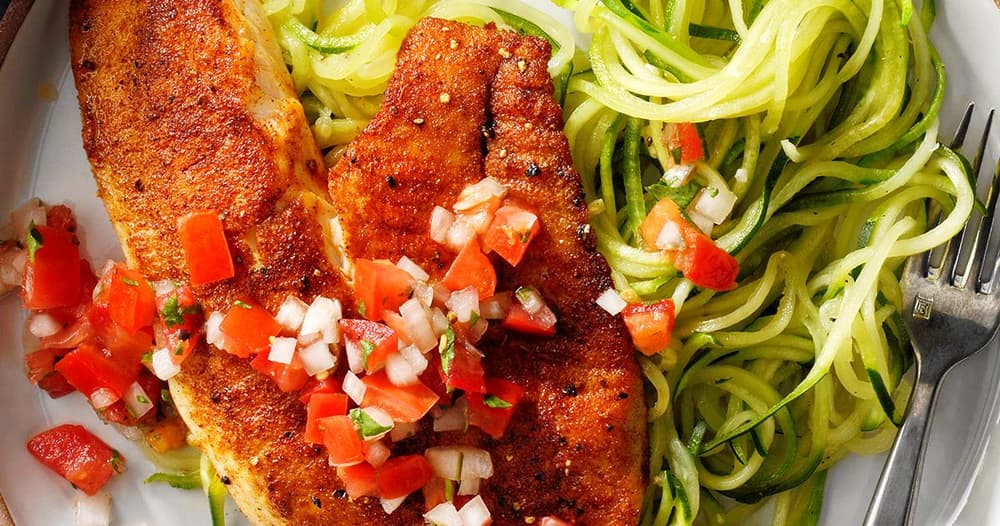 Blackened Tilapia with Zucchini Noodles Punchfork