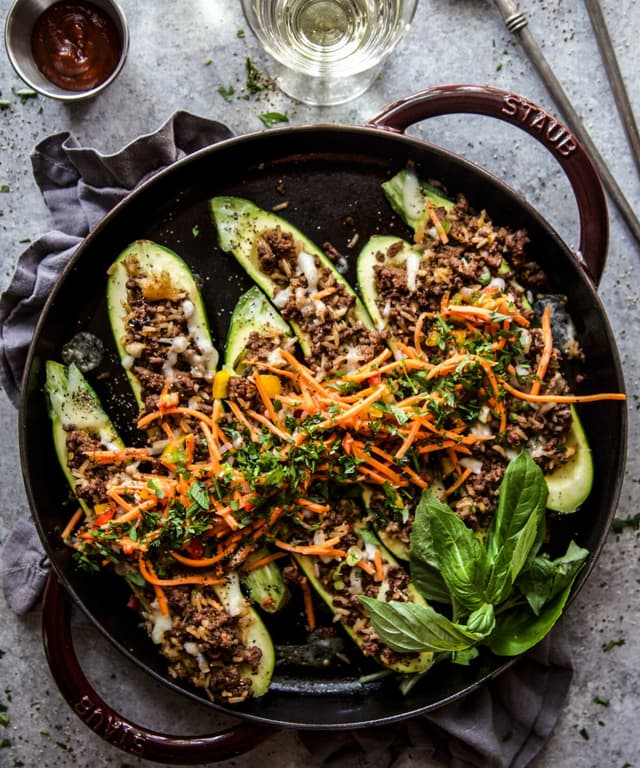 Thai Basil Beef Stuffed Zucchini Punchfork