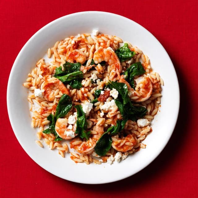 Shrimp, Spinach Feta Orzo Punchfork