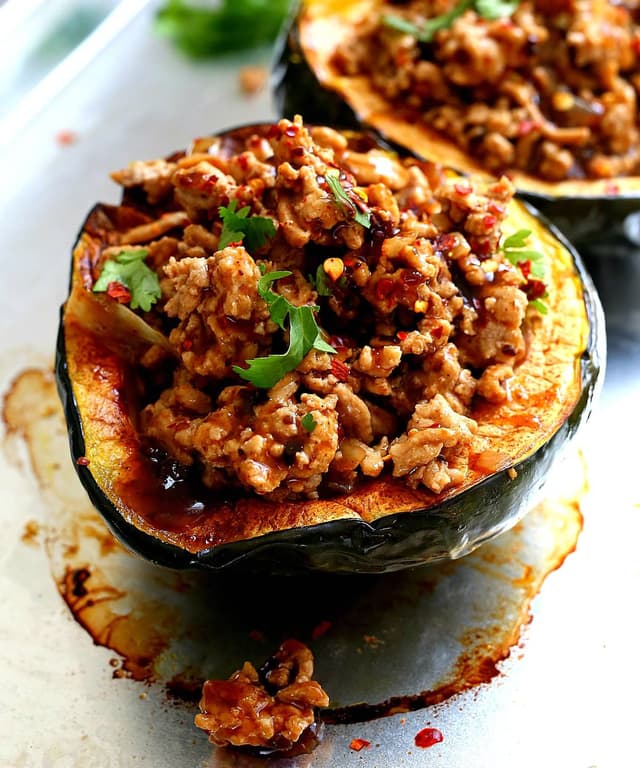 Acorn Stuffed Squash with Korean BBQ Ground Turkey Punchfork