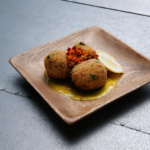 Dirty Rice Arancini with Saffron Aioli Punchfork