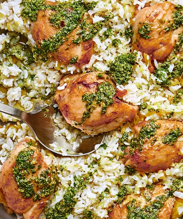 Chicken and Rice with Leeks and Salsa Verde Punchfork