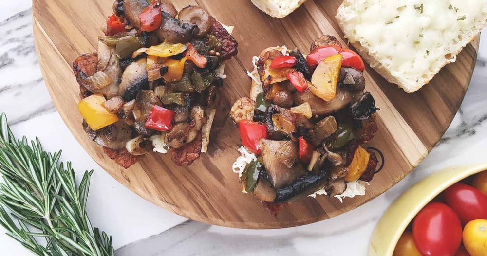 Vegetarian Philly Cheese Steak Sandwich with Tempeh Punchfork