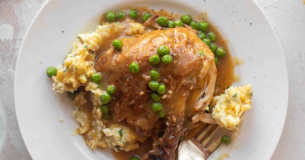 Smothered Chicken with Spring Smashed Potatoes and White Wine Gravy Punchfork